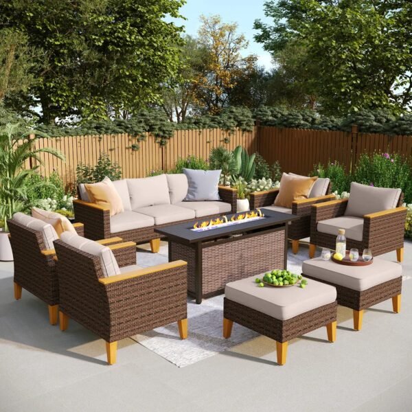 Wicker 9 - Person Garden Lounge Set with Cushions - Image 2