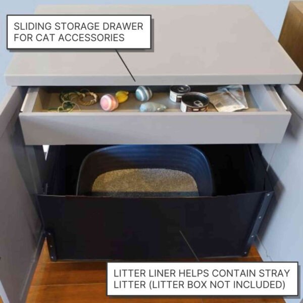 The Refined Feline Wood Cat Litter Box Enclosure Cabinet, Cottage Style - Image 4