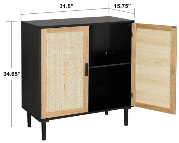 Finnhomy Sideboard Buffet Cabinet, Kitchen Storage Cabinet with Rattan Decorated Doors, Liquor Cabinet for Bar, Dining Room, Hallway, Cupboard Console Table, Accent Cabinet, 31.5X 15.8X 34.6 Inches - Image 4