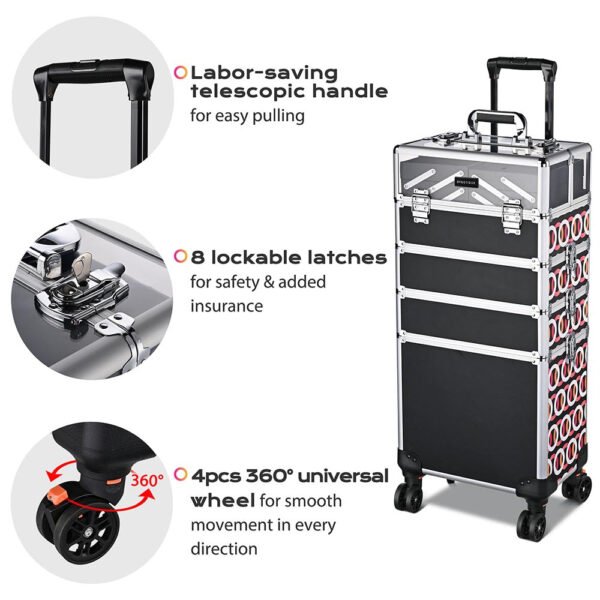Byootique 4 in 1 Rolling Makeup Case with Circle Pattern Lockable - Image 3