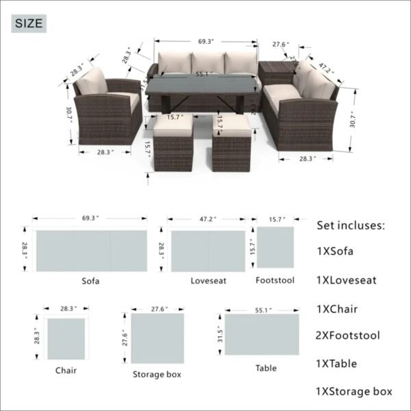 Wicker 8 - Person Garden Lounge Set with Cushions - Image 3