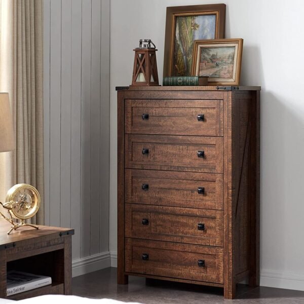Farmhouse 5 Drawers Dresser Chests for Bedroom - Image 9