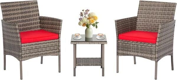 FDW Wicker Outdoor Furniture Patio Furniture Set of 3 Rattan Patio Chairs Outdoor Chairs Patio Conversation Set with Coffee Table for Yard Backyard Lawn Porch Poolside Balcony,Black - Image 3