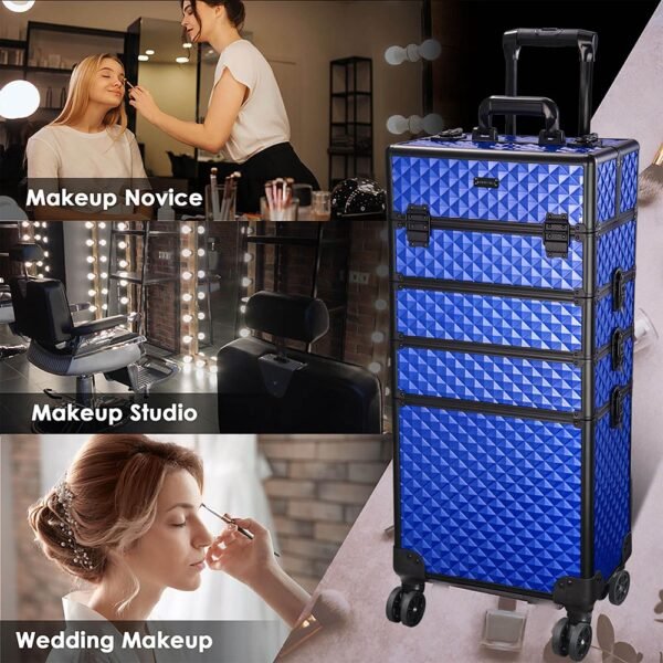 Byootique 4 in 1 Rolling Makeup Case 4-Wheel Blue - Image 6