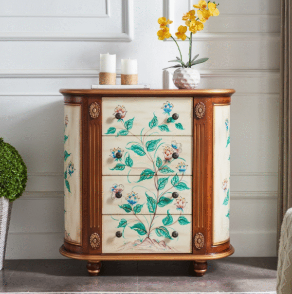 Entrance cabinet solid wood chest of drawers American country side cabinet drawer storage cabinet oval art painted retro complete - Image 3