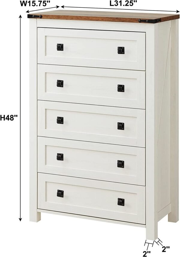Farmhouse 5 Drawers Dresser Chests for Bedroom - Image 6