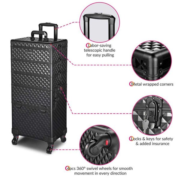 Byootique 4 in 1 Rolling Makeup Case with Lock Nail Polish Slots - Image 7
