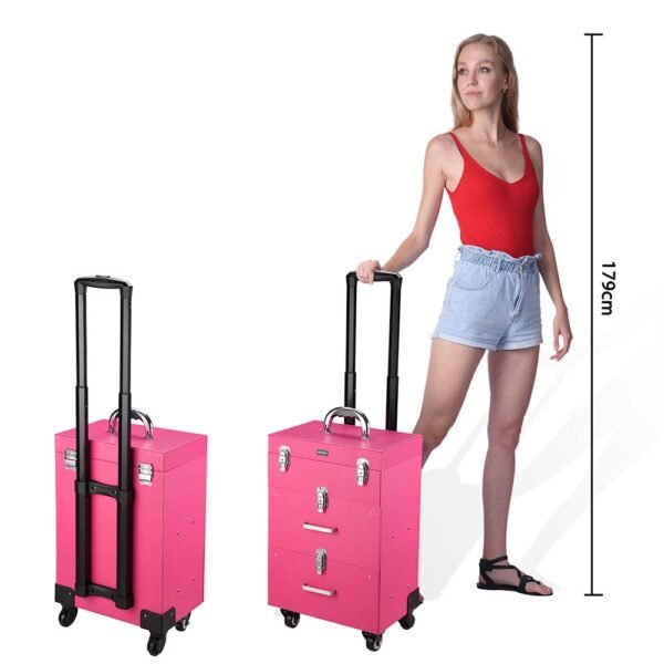 Byootique Pink Rolling Makeup Case with Drawers Nail Artist - Image 9