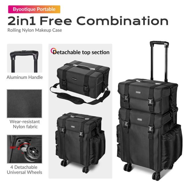 Byootique 2 in 1 Rolling Makeup Suitcase with Drawers Nylon - Image 6
