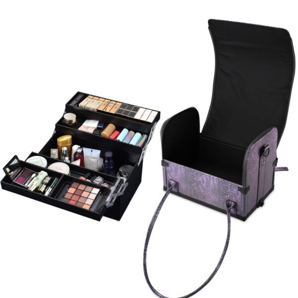 Byootique Rolling Makeup Case Snakeskin Purple Artist Travel Case - Image 2