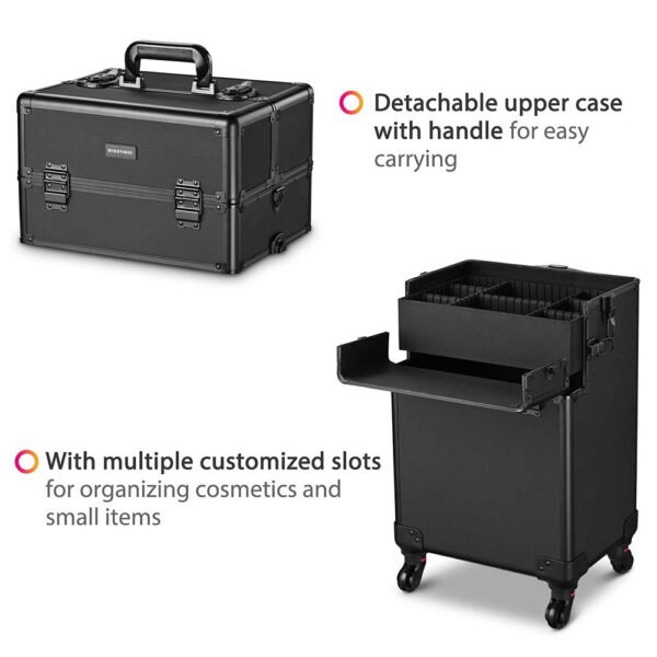 Byootique 2in1 Rolling Makeup Artist Case Lockable 4-Wheel Black - Image 5