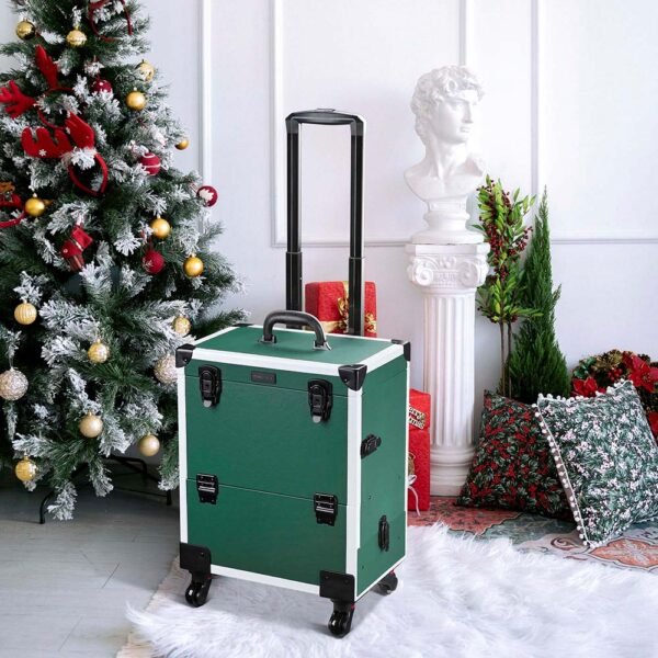 Byootique Emerald Green Makeup Case on Wheels w/ Drawer - Image 2