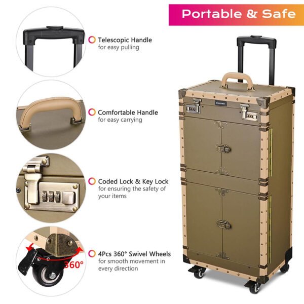 Byootique XLarge Rolling Makeup Lockable Hair Stylist Train Case - Image 3