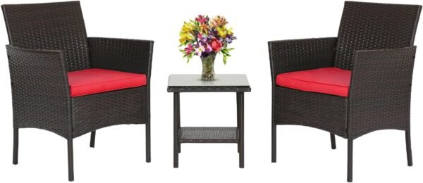 FDW Wicker Outdoor Furniture Patio Furniture Set of 3 Rattan Patio Chairs Outdoor Chairs Patio Conversation Set with Coffee Table for Yard Backyard Lawn Porch Poolside Balcony,Black - Image 7