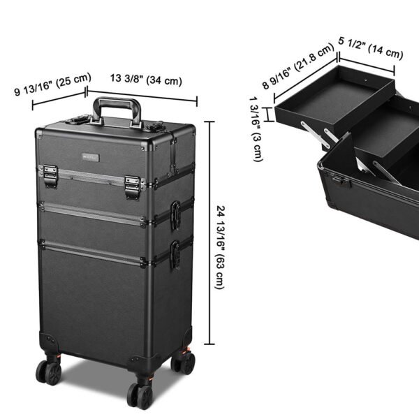 Byootique 3 in 1 Rolling Makeup Case on Wheels Black - Image 6