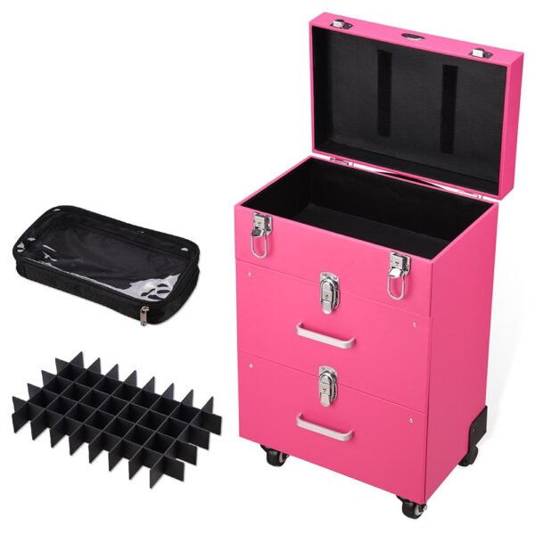Byootique Pink Rolling Makeup Case with Drawers Nail Artist - Image 2