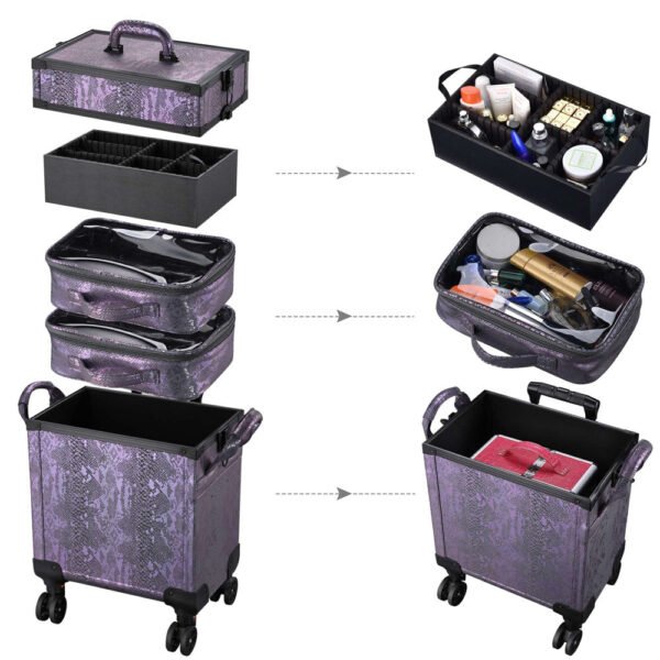 Byootique Rolling Makeup Case Snakeskin Purple Artist Travel Case - Image 3