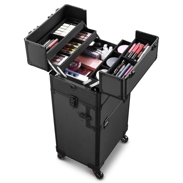Byootique 2in1 Rolling Makeup Artist Case Lockable 4-Wheel Black - Image 2