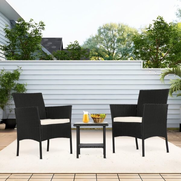 FDW Wicker Outdoor Furniture Patio Furniture Set of 3 Rattan Patio Chairs Outdoor Chairs Patio Conversation Set with Coffee Table for Yard Backyard Lawn Porch Poolside Balcony,Black - Image 12