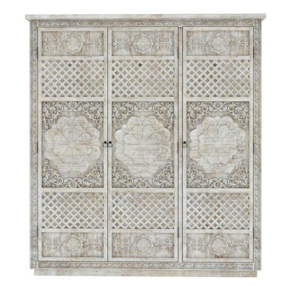 Nuala Hand Carved Solid Wood 63” Large White Wardrobe Armoire - Image 2