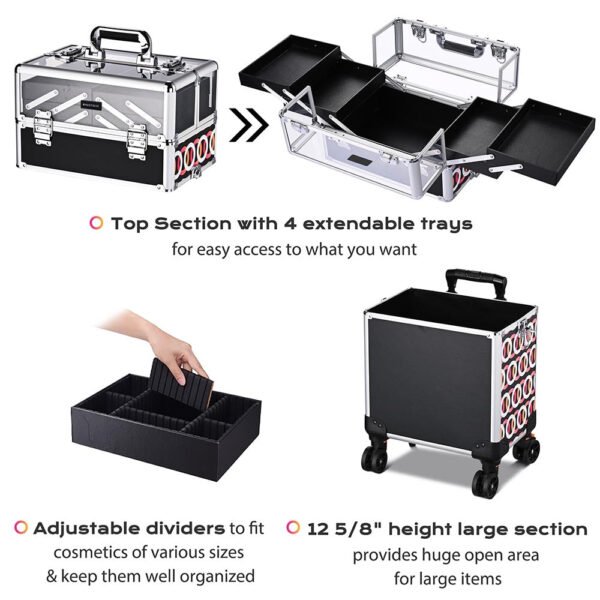 Byootique 4 in 1 Rolling Makeup Case with Circle Pattern Lockable - Image 4