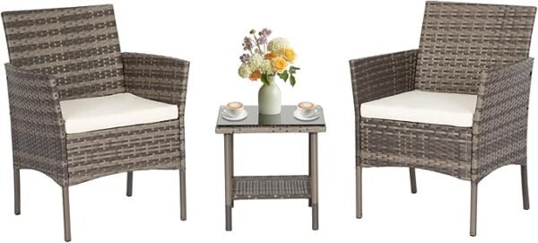FDW Wicker Outdoor Furniture Patio Furniture Set of 3 Rattan Patio Chairs Outdoor Chairs Patio Conversation Set with Coffee Table for Yard Backyard Lawn Porch Poolside Balcony,Black - Image 4
