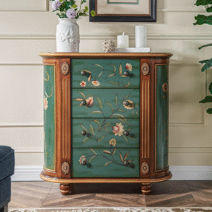 Entrance cabinet solid wood chest of drawers American country side cabinet drawer storage cabinet oval art painted retro complete