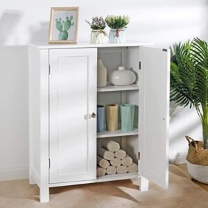 SUPER DEAL Modern Bathroom Floor Storage Cabinet with Adjustable Shelf and Double Door Rust Proof, Living Room Modern Home Furniture Storage Organizer Cabinet