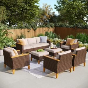 Wicker 9 - Person Garden Lounge Set with Cushions