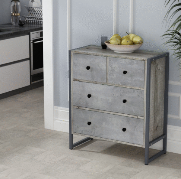 DiDuGo Wood 4 Drawer Dresser Grey Dresser with Metal Frame, Drawer Chest for Bedroom Chest of Drawers (25.2”L x 11.8”W x 29.5”H) - Image 4