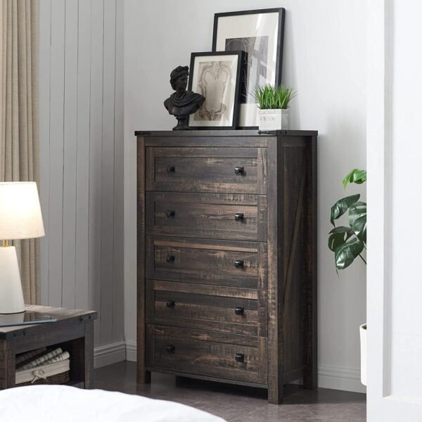 Farmhouse 5 Drawers Dresser Chests for Bedroom - Image 5