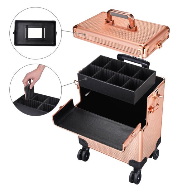 Byootique 2in1 Rolling Makeup Artist Case Lockable 4-Wheel - Image 5
