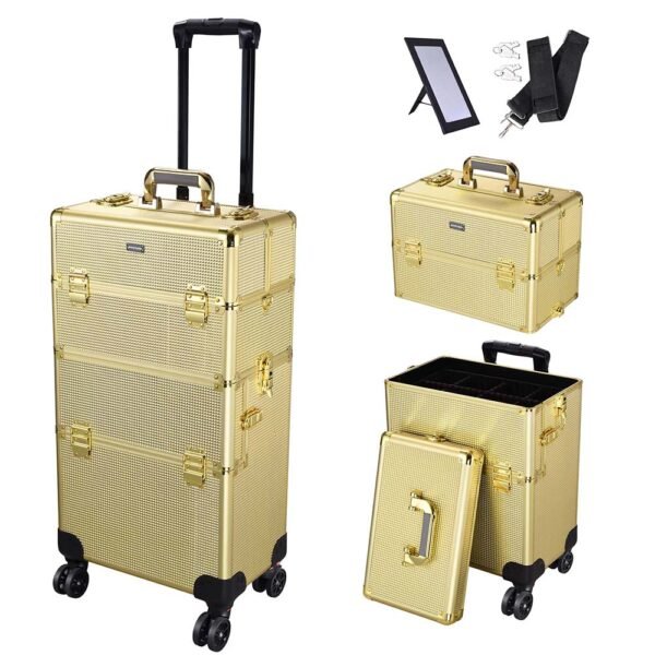 Byootique 2in1 Rolling Makeup Artist Case Lockable 4-Wheel - Image 4