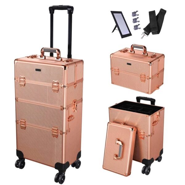 Byootique 2in1 Rolling Makeup Artist Case Lockable 4-Wheel - Image 2