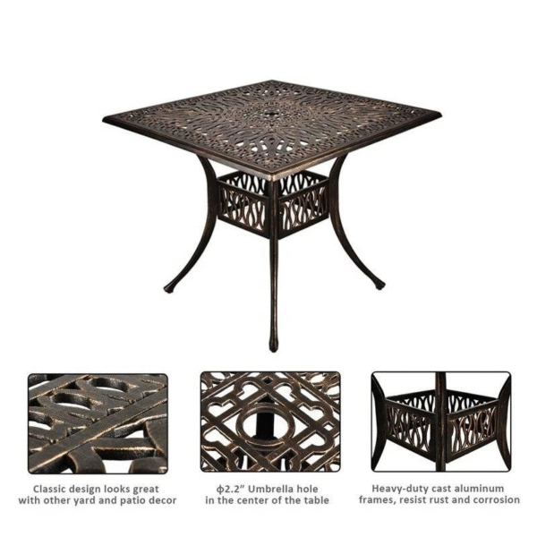 5 Piece Outdoor Dining Patio Set All-Weather Cast Square 4 - Person 35.4" Dining Set - Image 5