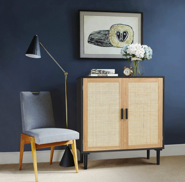 Finnhomy Sideboard Buffet Cabinet, Kitchen Storage Cabinet with Rattan Decorated Doors, Liquor Cabinet for Bar, Dining Room, Hallway, Cupboard Console Table, Accent Cabinet, 31.5X 15.8X 34.6 Inches - Image 3