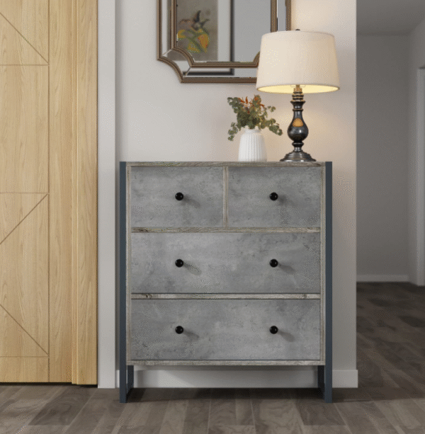 DiDuGo Wood 4 Drawer Dresser Grey Dresser with Metal Frame, Drawer Chest for Bedroom Chest of Drawers (25.2”L x 11.8”W x 29.5”H) - Image 5