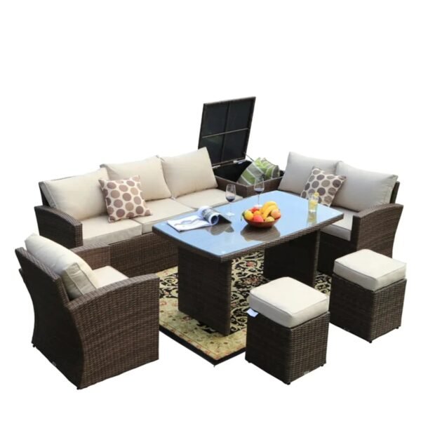 Wicker 8 - Person Garden Lounge Set with Cushions - Image 4