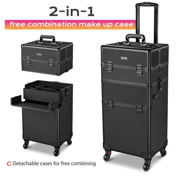 Byootique 2in1 Rolling Makeup Artist Case Lockable 4-Wheel Black - Image 9