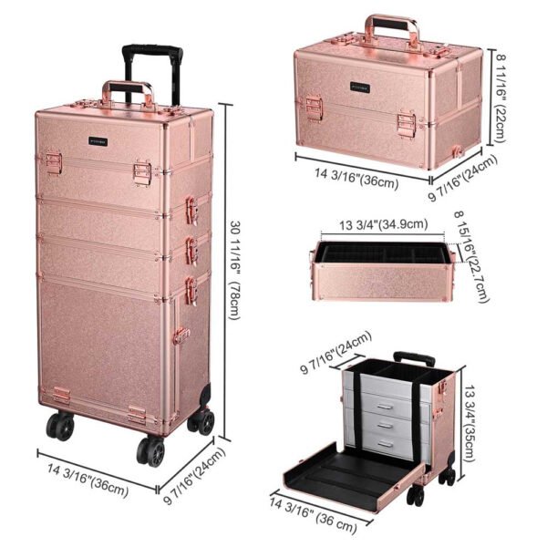 Byootique Rose Rolling Makeup Case with Drawers 4in1 - Image 10