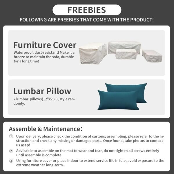 Rattaner Patio Furniture Set 6 Pieces Couch Outdoor Chairs Coffee Table Peacock Blue Anti-Slip Cushions and Waterproof Covers - Image 6