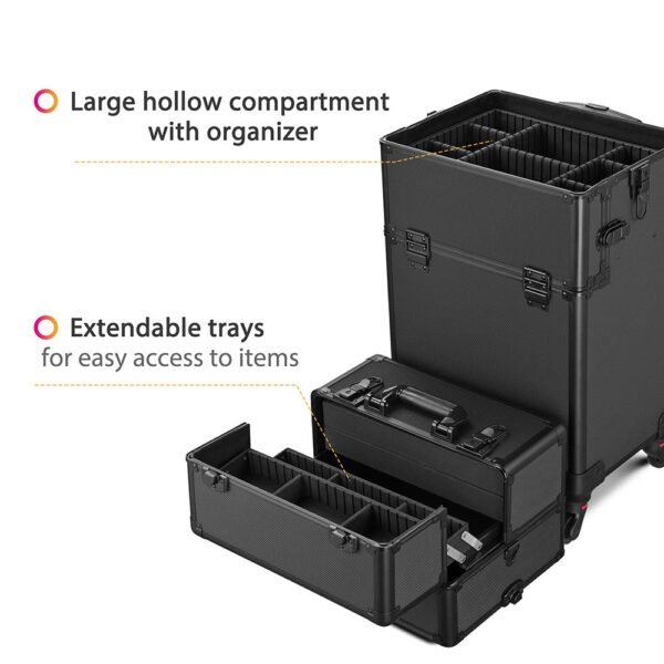 Byootique 2in1 Rolling Makeup Artist Case Lockable 4-Wheel Black - Image 7