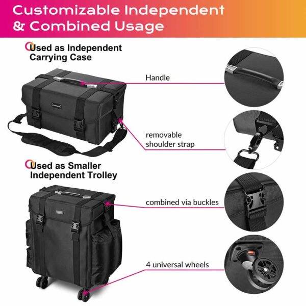 Byootique 2 in 1 Rolling Makeup Suitcase with Drawers Nylon - Image 8