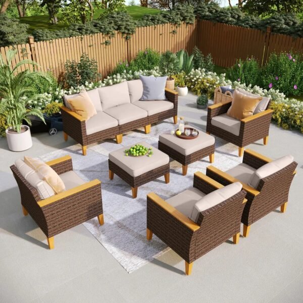 Wicker 9 - Person Garden Lounge Set with Cushions - Image 2