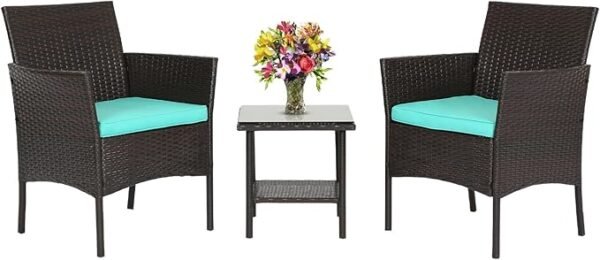 FDW Wicker Outdoor Furniture Patio Furniture Set of 3 Rattan Patio Chairs Outdoor Chairs Patio Conversation Set with Coffee Table for Yard Backyard Lawn Porch Poolside Balcony,Black - Image 5