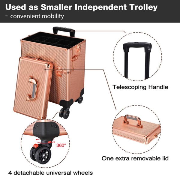 Byootique 2in1 Rolling Makeup Artist Case Lockable 4-Wheel - Image 8