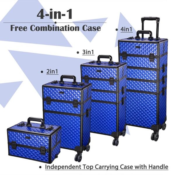 Byootique 4 in 1 Rolling Makeup Case 4-Wheel Blue - Image 3