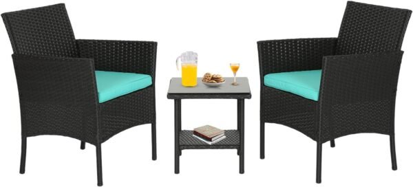 FDW Wicker Outdoor Furniture Patio Furniture Set of 3 Rattan Patio Chairs Outdoor Chairs Patio Conversation Set with Coffee Table for Yard Backyard Lawn Porch Poolside Balcony,Black - Image 2