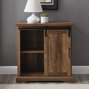 Walker Edison Beaumont Modern Farmhouse Sliding Slat Door Storage Cabinet, 32 Inch, White Oak White Oak Groove Door Cabinet