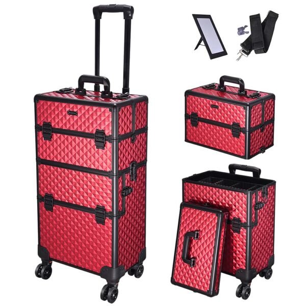 Byootique 2in1 Rolling Makeup Artist Case Lockable 4-Wheel - Image 6